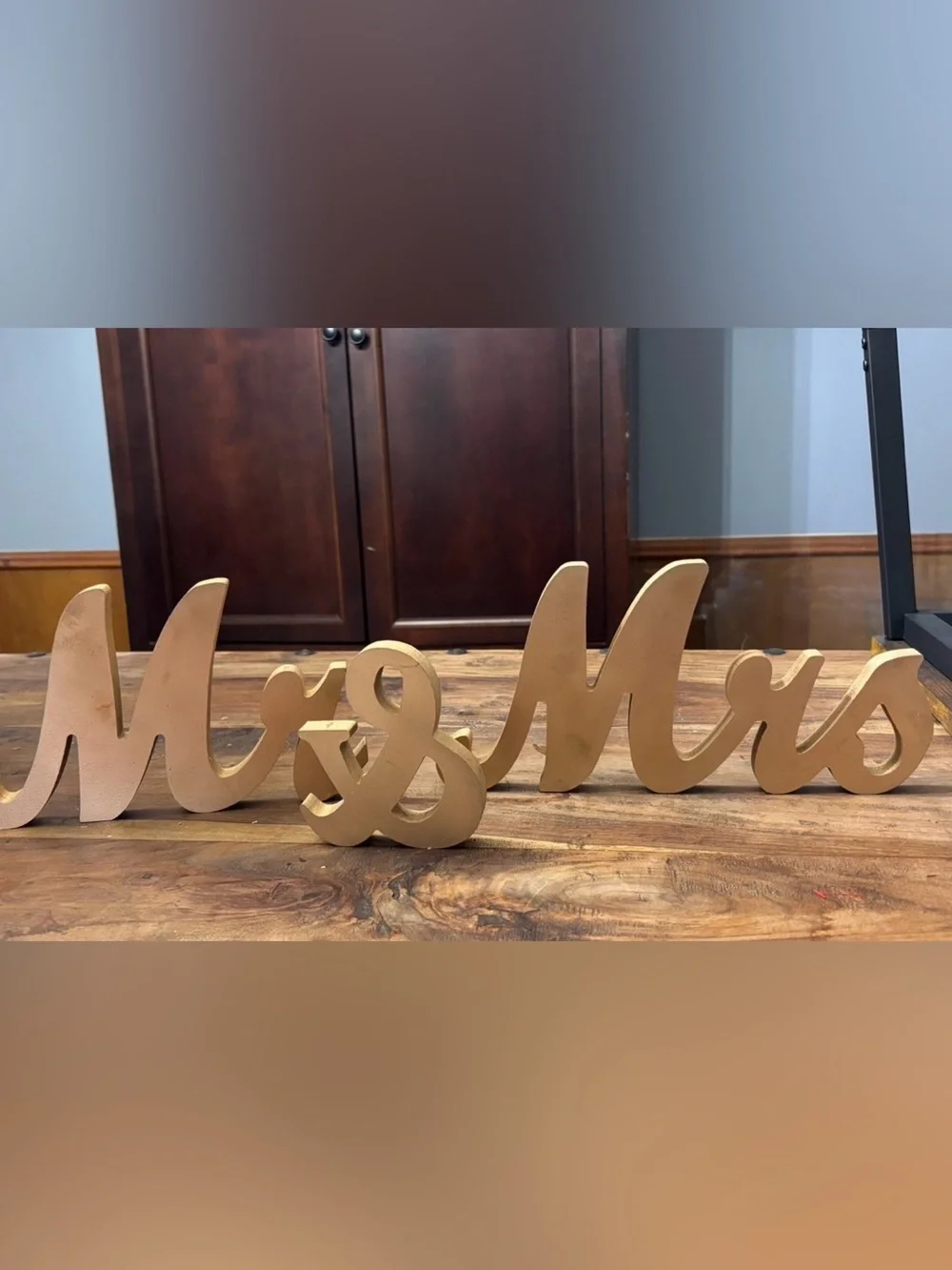 Mr&Mrs Gold Decorative Wooden Accent Table Center Pieces.
